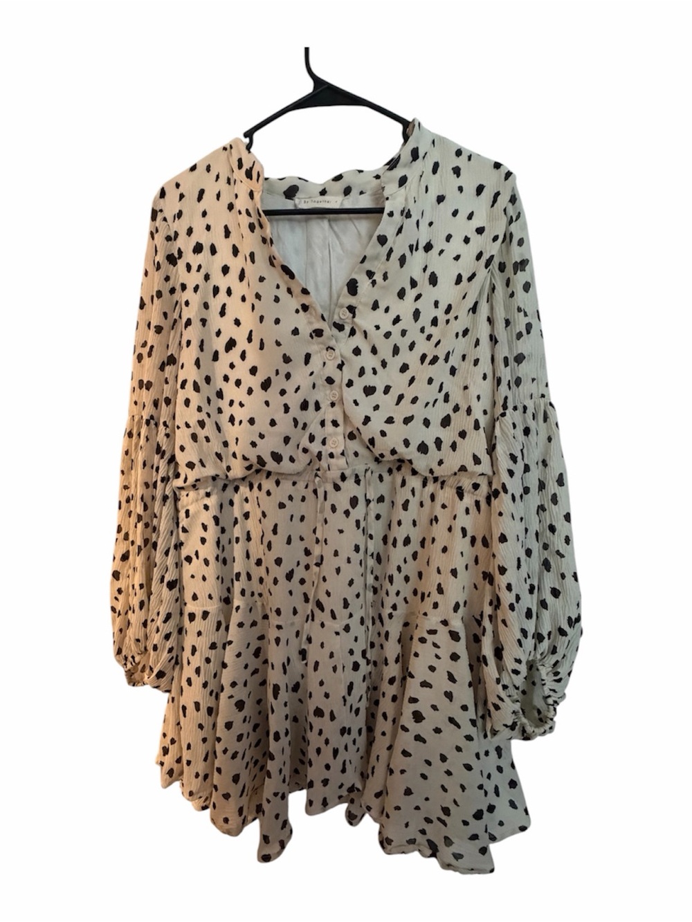 By Together Cream Dress with Black Spot Print - Long Sleeve Tiered